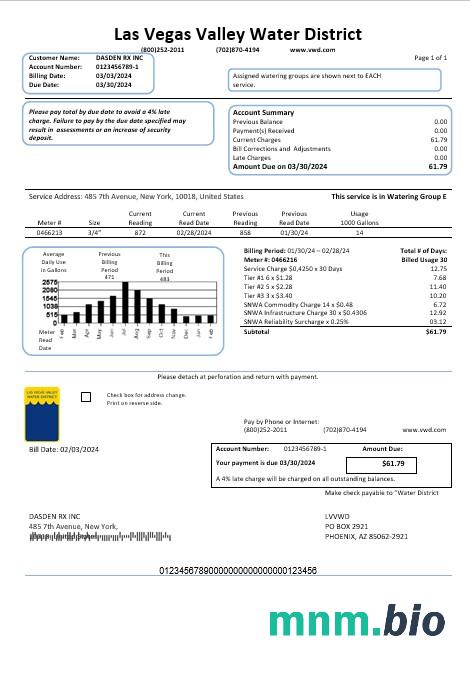 USA Las Vegas Valley Water District (lvvwd) szablon rachunku za media Biznesowe w formatach Word i PDF